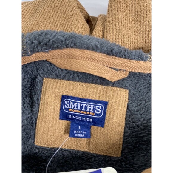Smiths Workwear Mens Sherpa Bonded Thermal Knit Zip Hoodie Jacket Large Brown - Picture 4 of 9